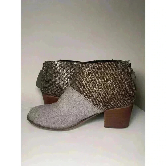Toms Womens Leila Bootie Grey Felt Shine Zip Up Size 9 Shoes Boots Block Heel - Picture 10 of 16